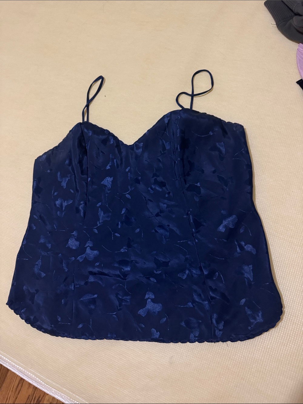 Navy Satin Camisole Top with Adjustable Straps